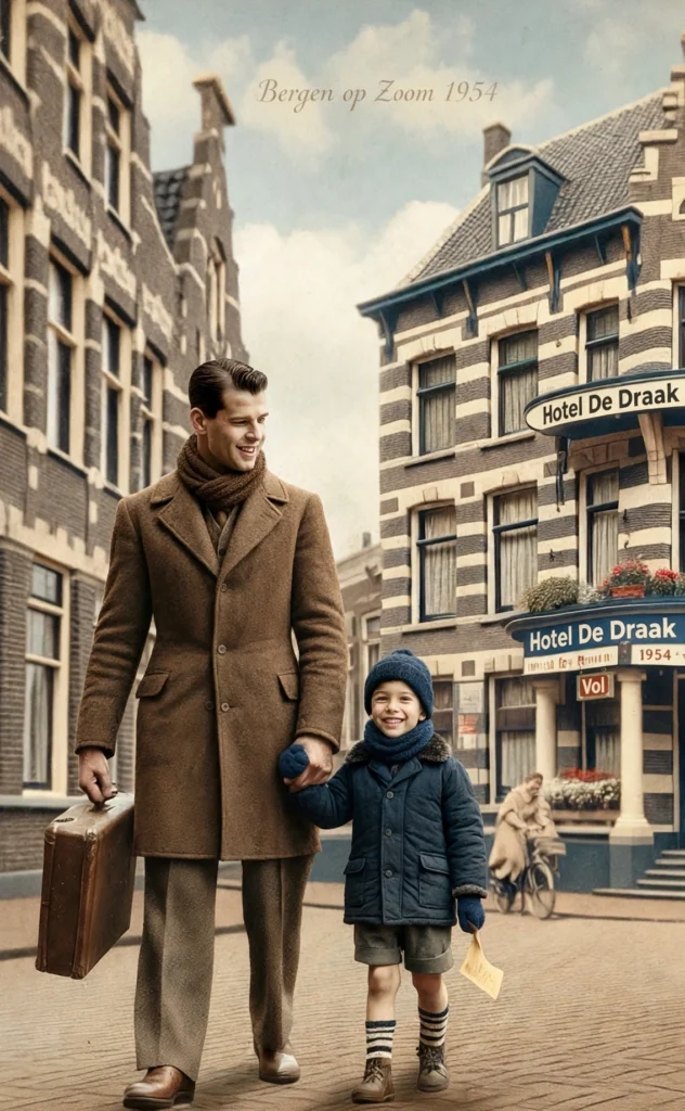 Jan van Geel loopt met Jonny door Bergen op Zoom in 1954 bij Hotel De Draak – De vierde goudstaaf